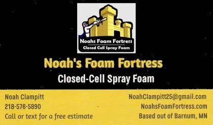 business card of noahs foam fortress