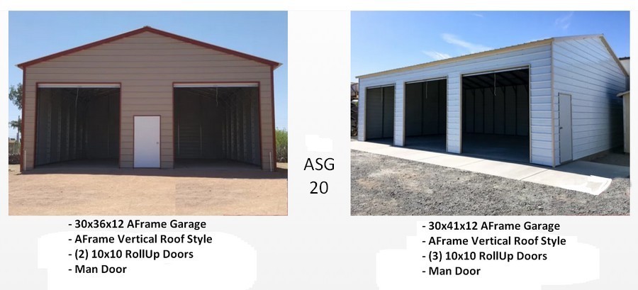 2 photos steel garages usa 30x36x12 and 30x41x12