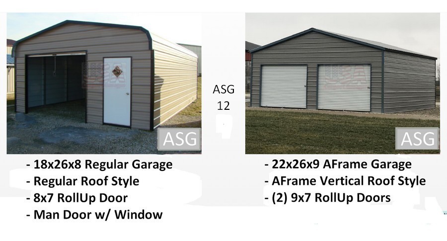 2 photos steel garages usa 18x26x8 and 22x26x9