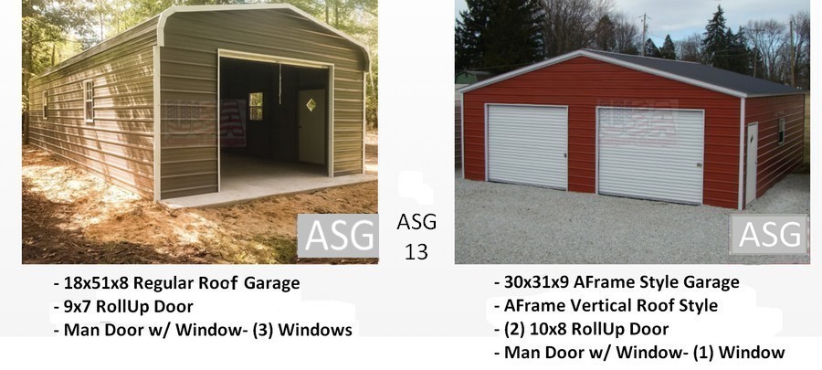 2 photos steel garages usa 18x51x8 and 30x31x9