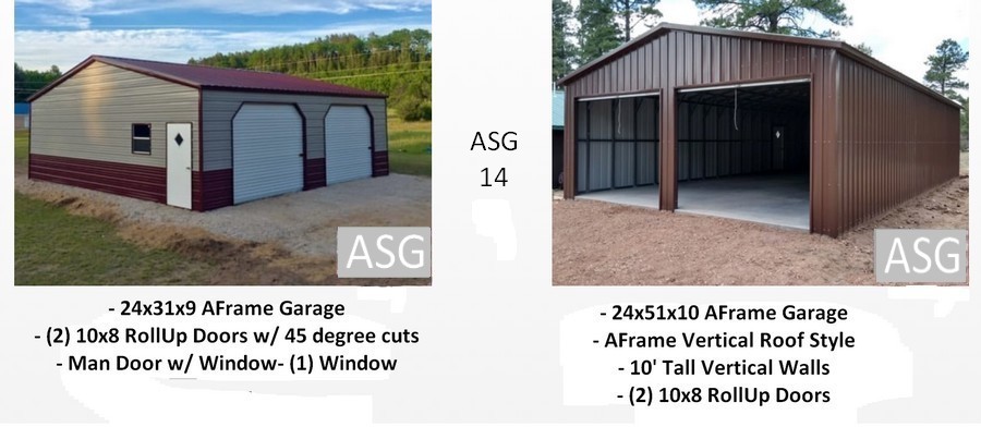 2 photos steel garages usa 24x31x9 and 24x51x10