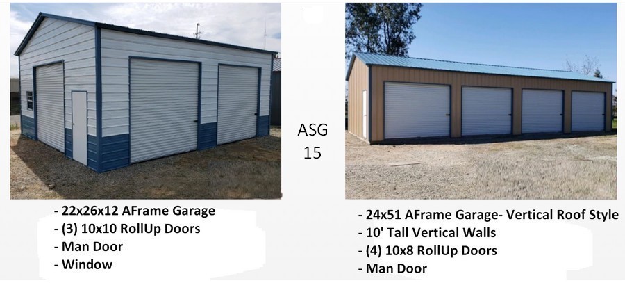 2 photos steel garages usa 22x26x12 and 24x51x10